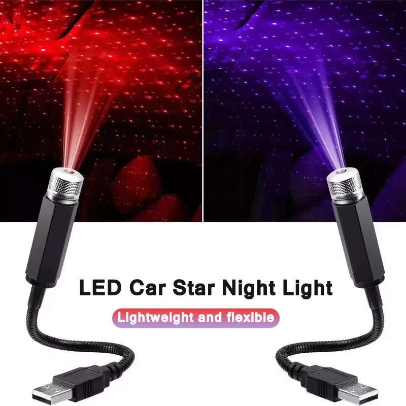 

LED Car Star Night Light Projector Atmosphere Galaxy Lamp USB Decorative Adjustable for Auto Roof Room Ceiling Interior Decor