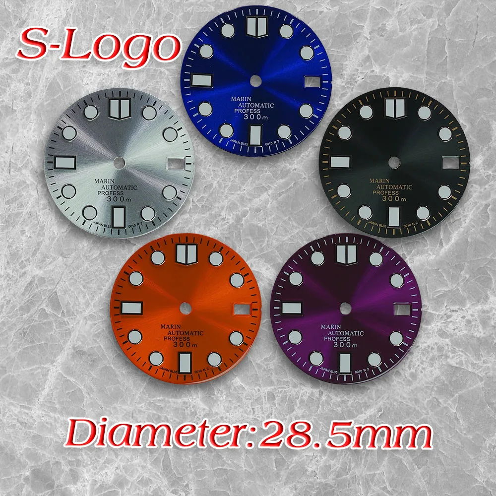 

28.5mm S Logo Sunray Dial SUB/SKX007 DIal For NH35/NH36 Movement Green Luminous Watch Repair Accessorie ﻿ ﻿ ﻿ ﻿