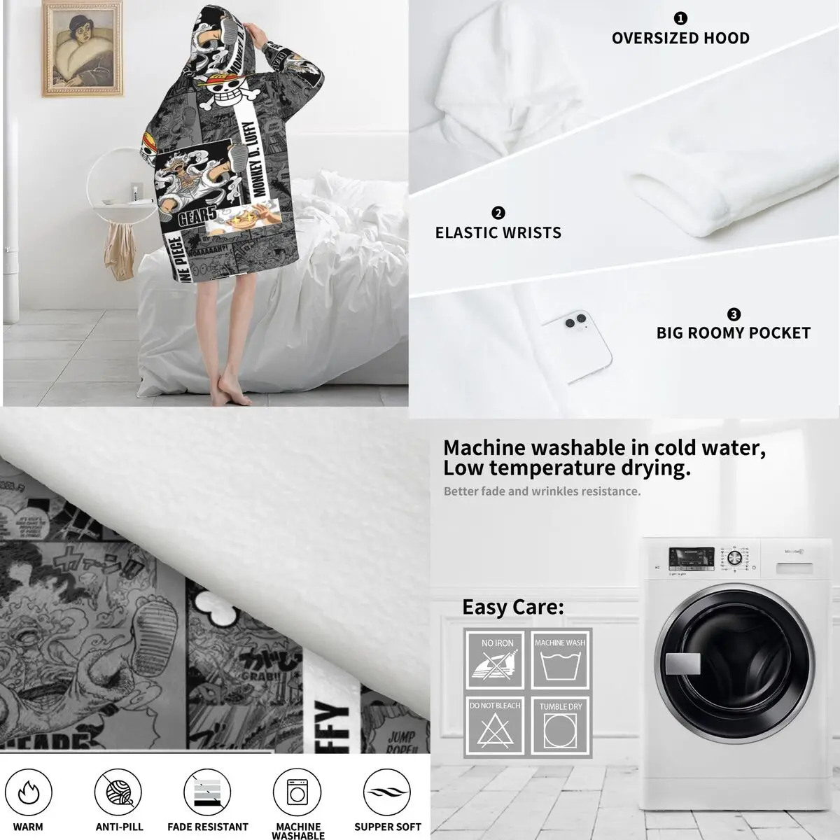 Manta con capucha de Anime de Luffy Zoro Tony Chopper para mujeres y hombres, manta grande cálida, sudadera, manta gruesa con capucha de lana