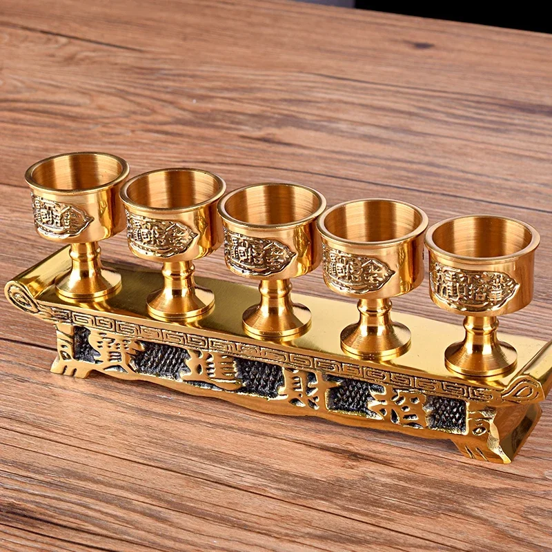 Buddha Furnishings for Buddha, God of Wealth, Land, Cups, Pure Copper Connected High Foot Wine Cup, TeaCup kitchenware