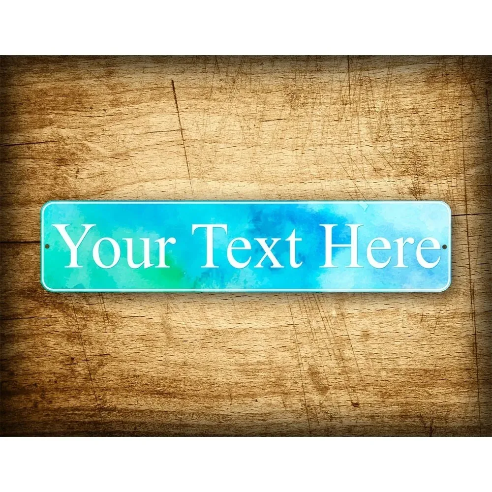 CIFbuy Anpassbares blaues Aquarell-Wandschild, individueller Text 4x16 Zoll, Wanddekoration für Zuhause, Bar, Café