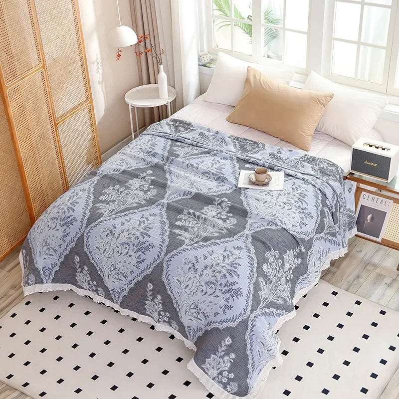 2024 New Korean Lace Pure Cotton Bamboo Fiber Enlarged Adult Gauze Towel Quilt