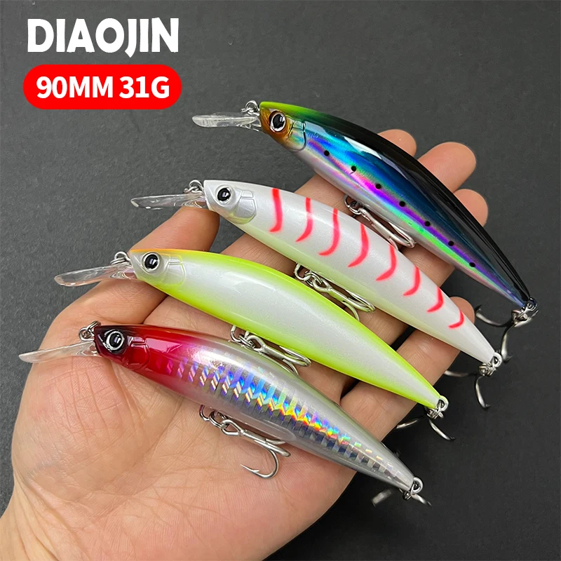 90mm 31g Heavy Minnow Sinking Fishing Lures Saltwater Trolling Artificial Bait Jerkbait Carp Perch Seabass Fishing Tackle