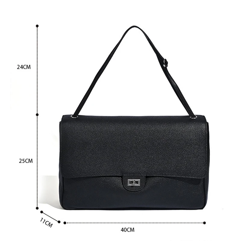 Genuine Leather Flap Shoulder Bag for Women with Silver Buckle