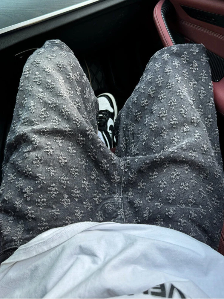 

Американские ретро-шорты из денима с цветочным принтом, мужские летние модные шорты в стиле хип-хоп, дизайн в стиле High Street, брюки-бермуды, прямые, свободного кроя