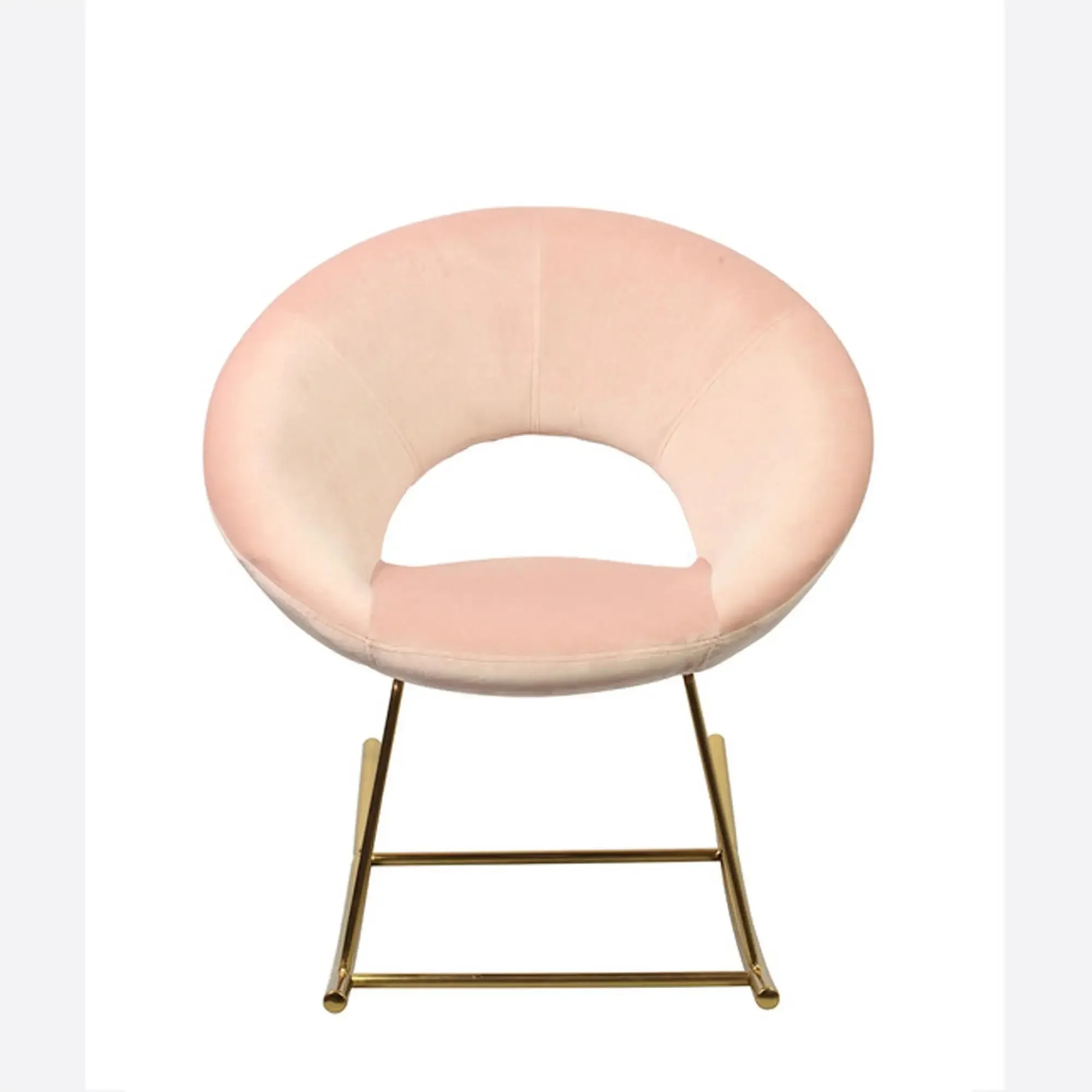 New Designed Living Room Furniture Tufted Pink Velvet Chair Modern Stainless Steel Rocking Chair For Home Office