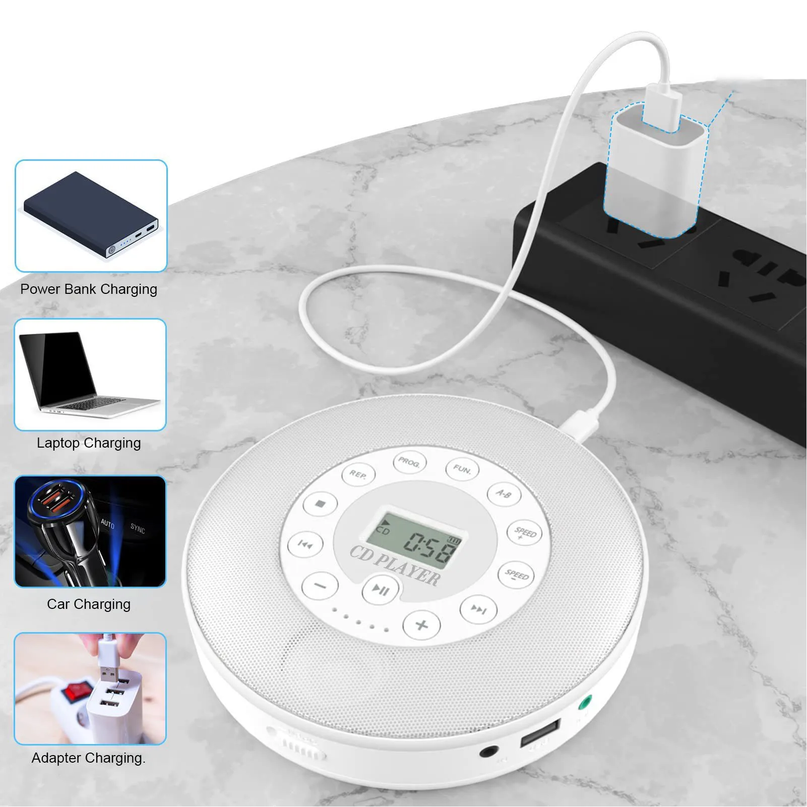 

Bluetooth Portable CD Player Rechargeable CD Player Built in Speaker Microphone Memory Playing ABS MP3 Compatibility for Home
