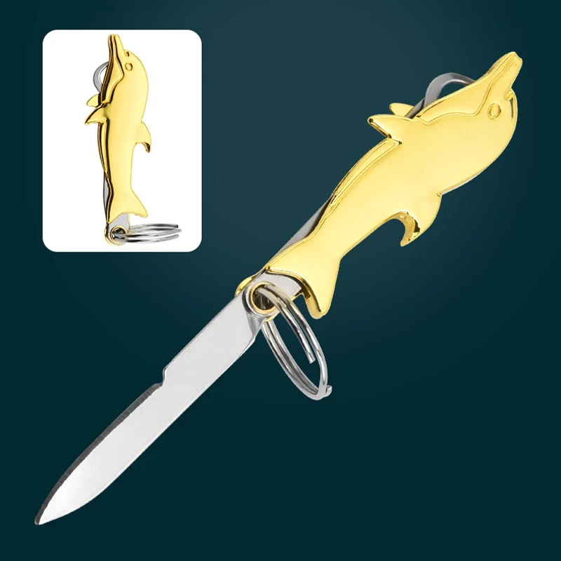 Tooth Picking Tool Stainless Steel Toothpick Paring Knife Bottle Opener Portable Dolphin Shaped Carry-on Multifunction Tool Set
