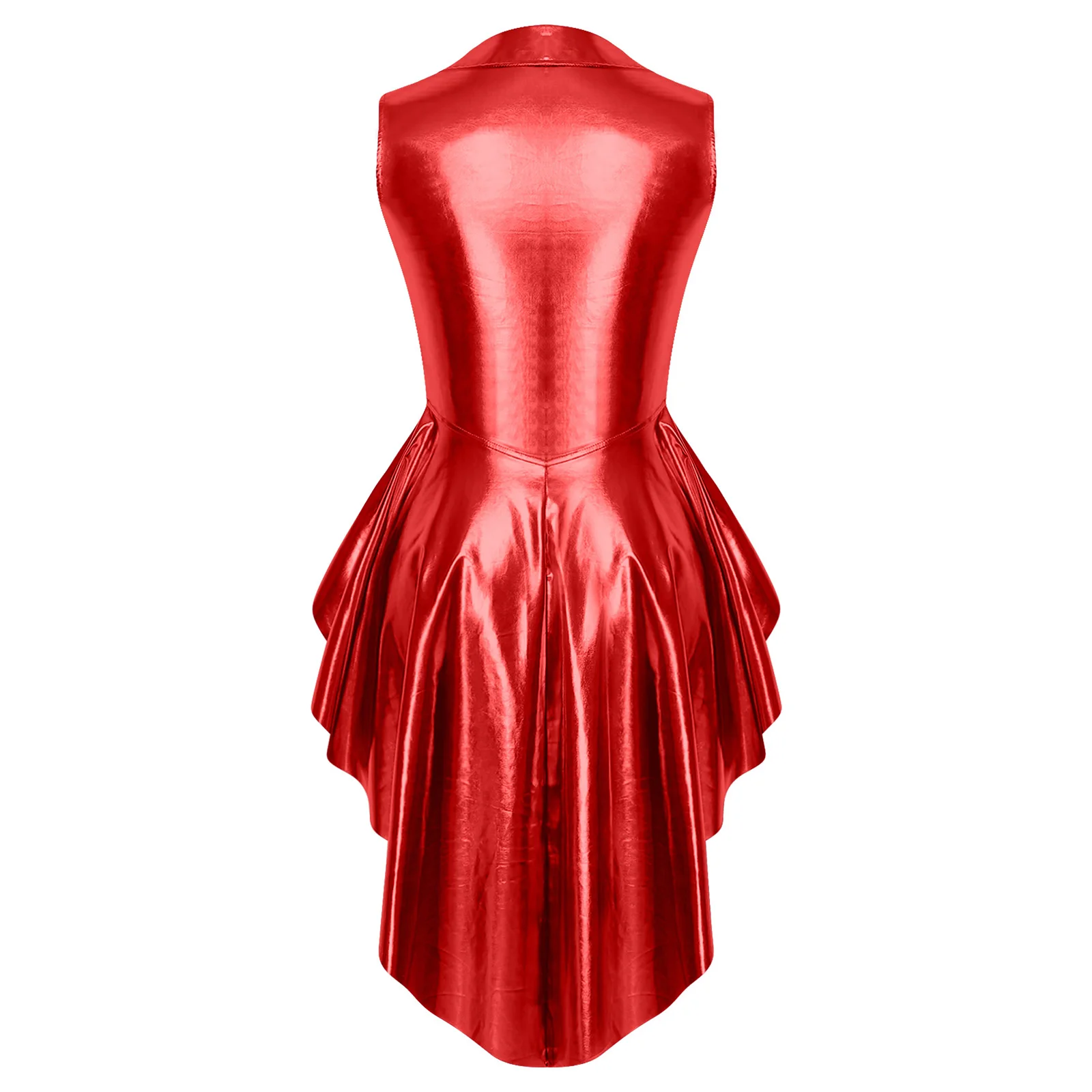 Women Fashion Metallic Shiny Vest Tailcoat Sleeveless Zipper Jacket Outerwear for Halloween Carnival Circus Club Rave Party
