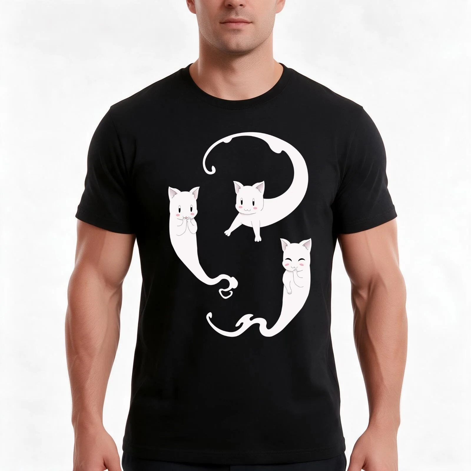 Tube Kittens T-Shirt, Summer Casual Cotton Tee, Oversized Streetwear Tops, Vintage Graphic Print, Loose Fit Short Sleeve