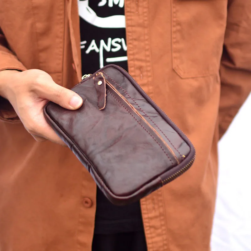 AETOO الطبقة الأولى جلد البقر الرجال محفظة طويلة سستة الجلود عقد حقيبة بطاقة حقيبة متعددة الوظائف سعة كبيرة اليدوية الرجال لو #3