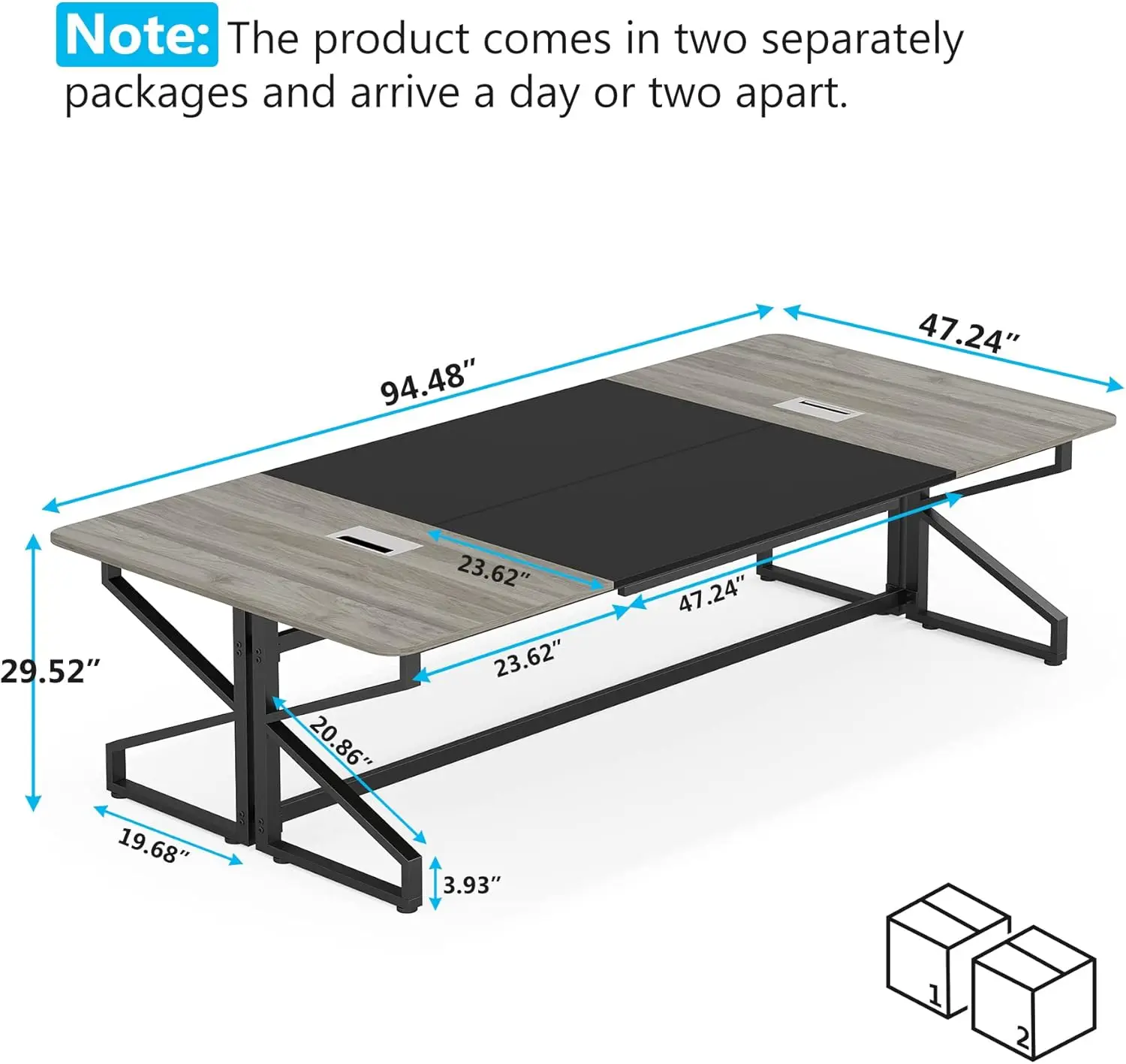 Tribesigns 8Ft Conference Table, Rectangular Meeting Room Tables With Cable Grommet, 94.48L X 47.24W X 29.52H Inch, Large