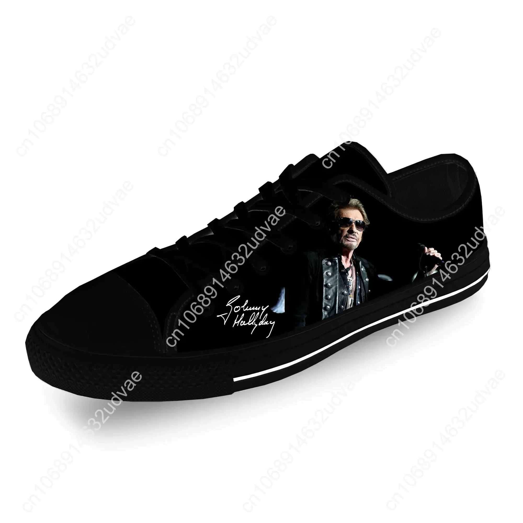 Johnny Hallyday sepatu kanvas wanita, sneaker kasual bersirkulasi udara motif 3D kain bintang Rock ringan