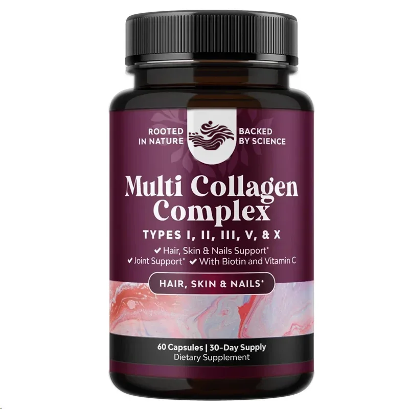 Complejo avanzado de colágeno múltiple que contiene pimiento y vitamina C: utilizado para apoyar y articulaciones, cabello, piel y uñas, 60 cápsulas