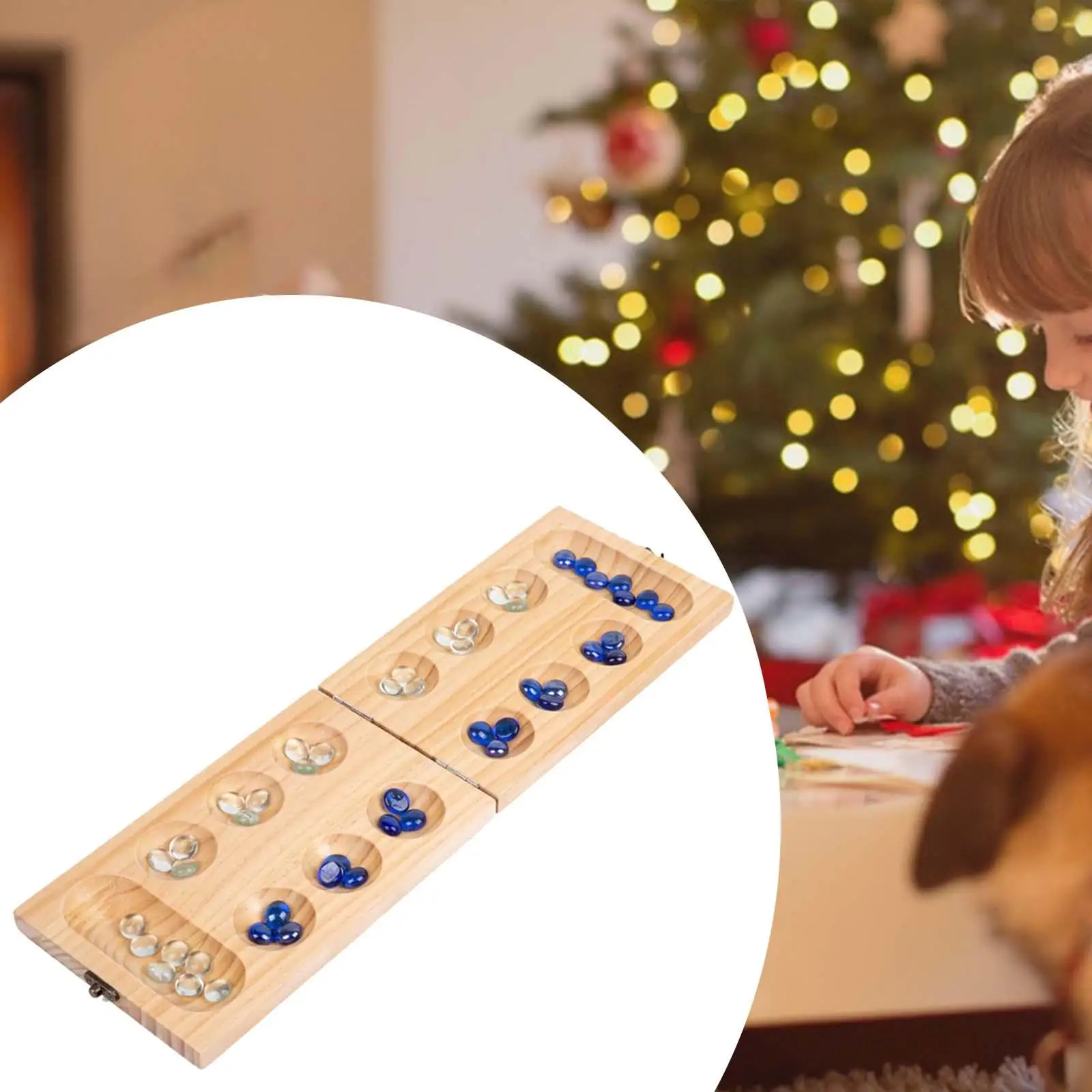 

Woodmancala Board Game Classic Portable Strategy Game Tabletop Game Family Game