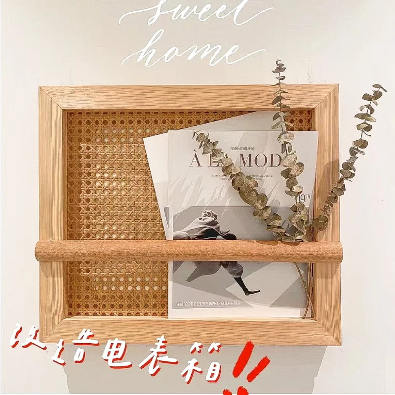 High Quality Nature Rattan Wicker Storage Holder Shelf Bamboo Wood Hanging Wall Mount Magazine Racks