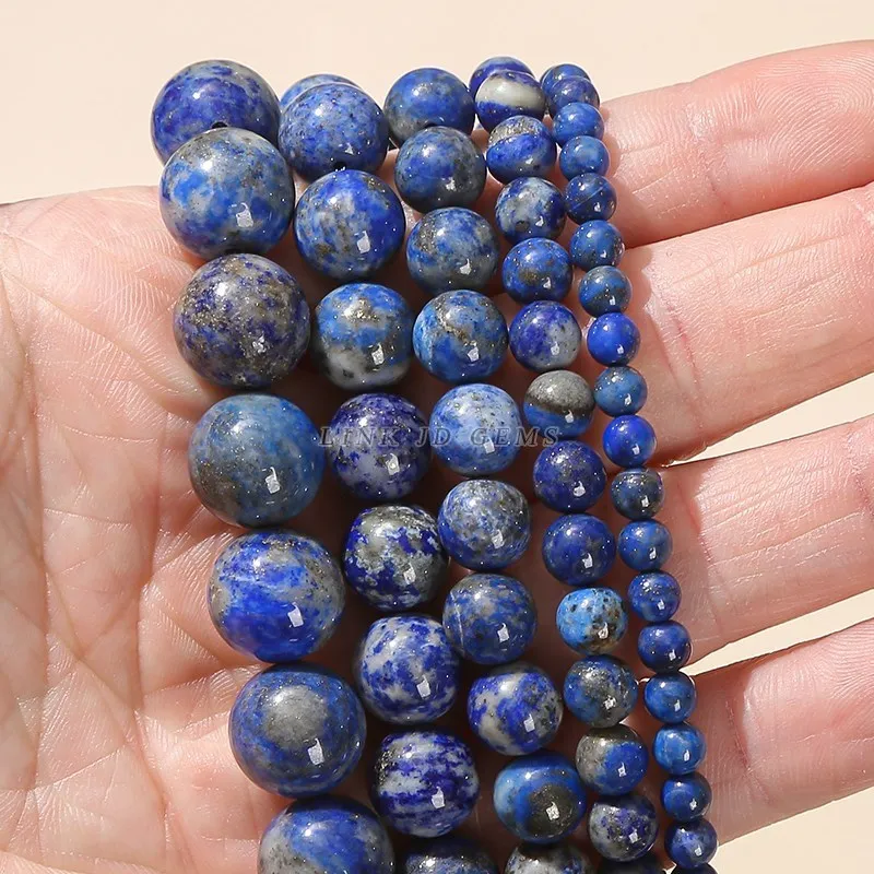 Harga Pabrik Batu Alam Lapis Lazuli Bulat Manik-manik Longgar 15 "Untai 6 8 10 MM Ukuran Pick untuk Membuat Perhiasan Kalung Gelang