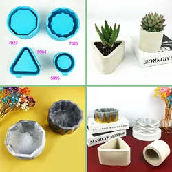 3D Flower Pot Silicone Mold DIY Diamond Pattern Flower Pot Mold Triangle Round Shaped Silicone Mould For Resin Making