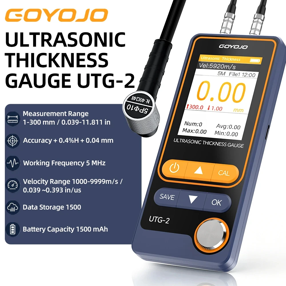 Ultrasonic Thickness Gauge Echo-Echo Sound Velocity up to 1000~9999 M/s PE/IE/VERI NDT Thickness Meter 1-300MM PC Data Export