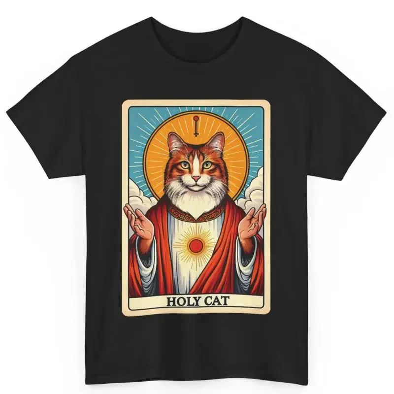 Funny Tarot Card Holly Cat Halloween Lover Mom Dad Cotton T Shirt