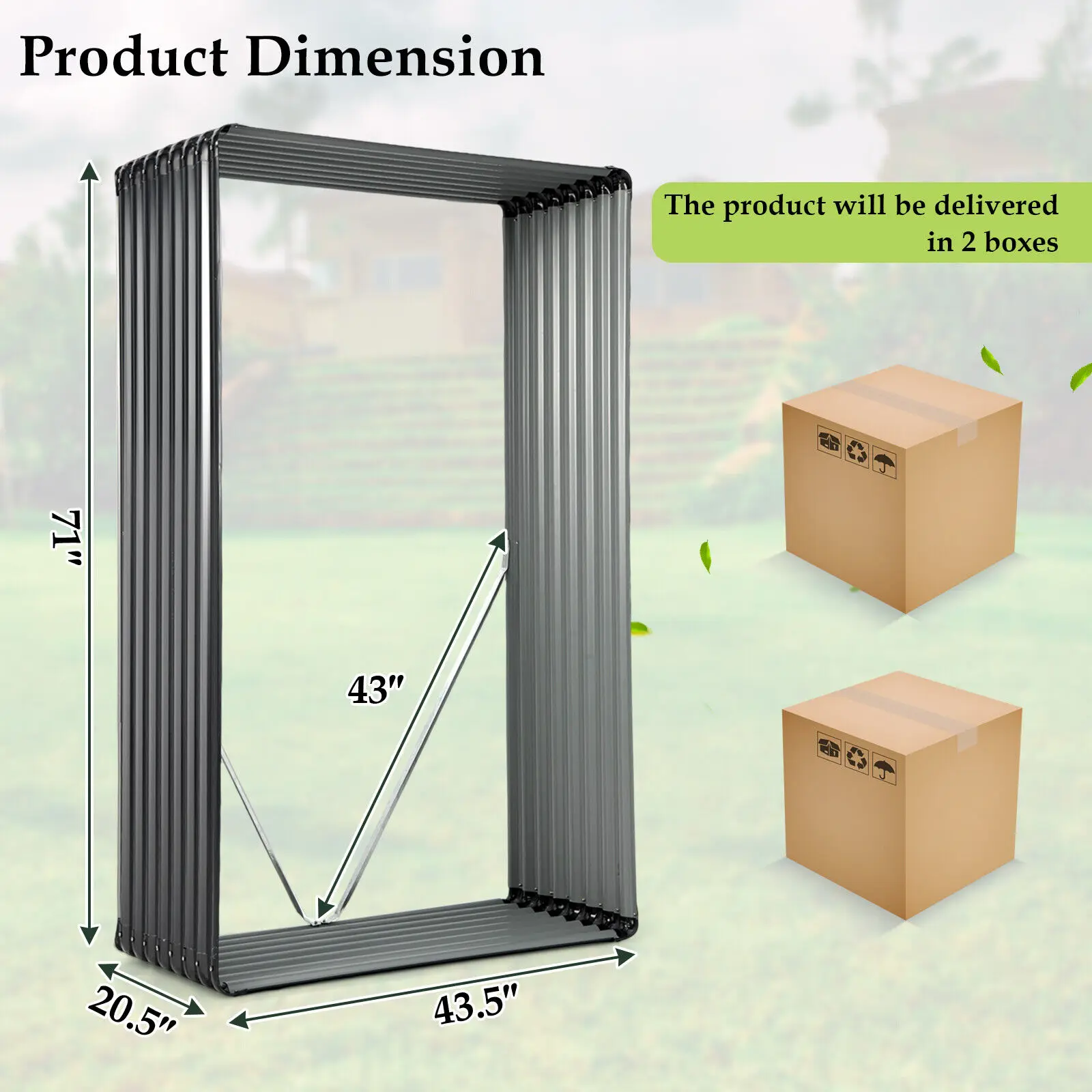 Costway 1 PC Galvanized Raised Garden Bed Outdoor Planter Box Firewood Rack Log Holder