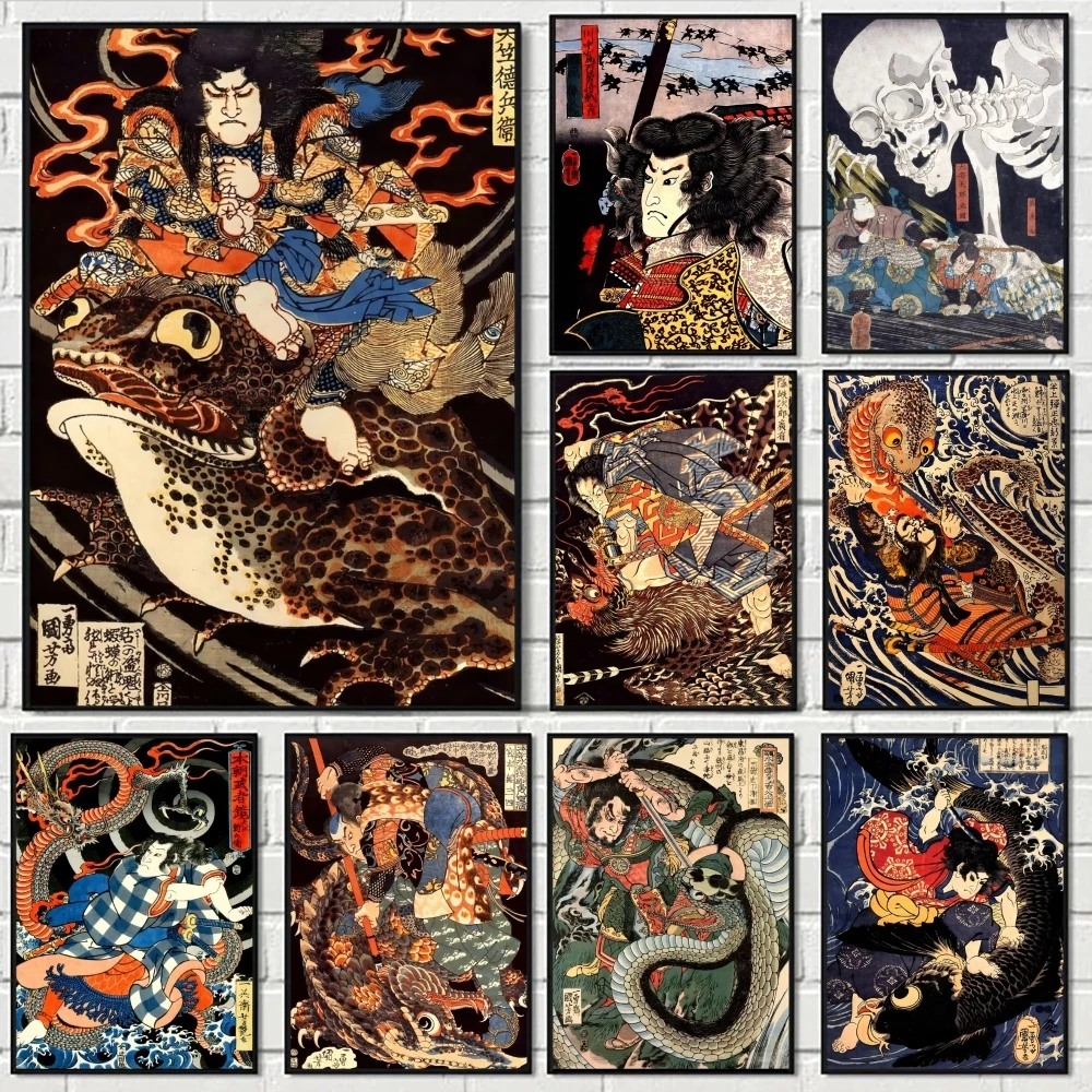 Ukiyo E Japanese Samurai Painting Calligraphy Canvas Poster Art for Bedroom Living Room Home Decor Decals Wall Decoration Gift
