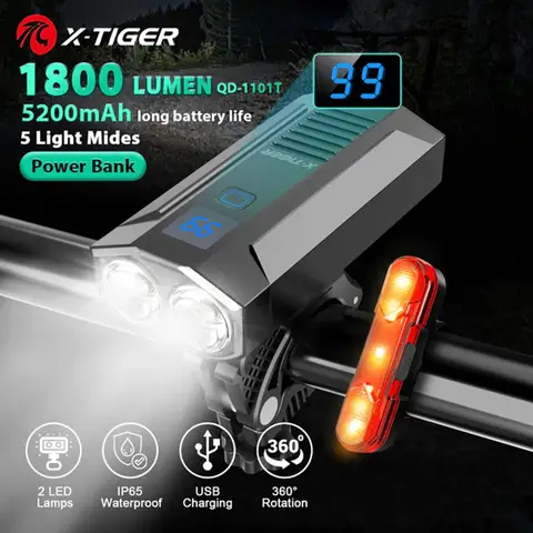 USB Rechargeable Waterproof Bike Light 5200mAh X-TIGER