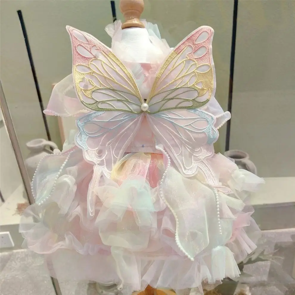 Fairy Flutter Dress Rainbow Fairy Phantom Pink Butterfly Wings Spring Summer Cats Dogs Fairy Short Dresses