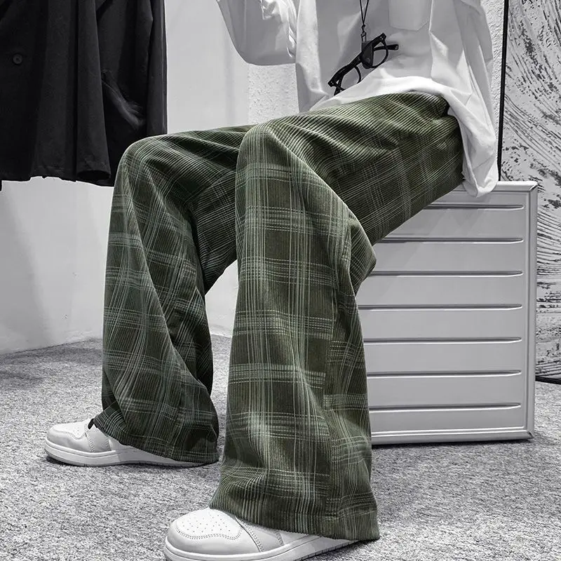 Pantaloni Casual a quadri da uomo pantaloni larghi e dritti di nuova moda pantaloni lunghi Harajuku Hip-hop coreani belli maschili