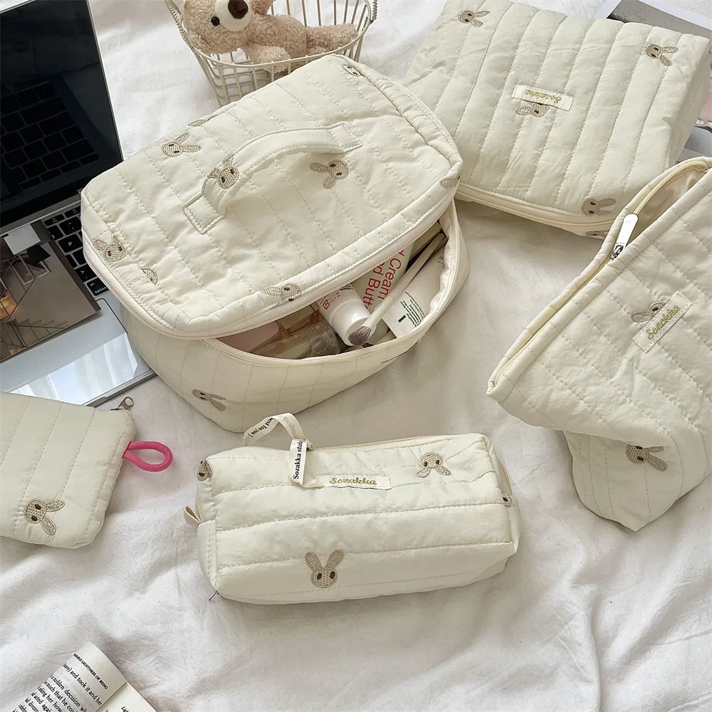Cute Bunny Embroidered Multifunctiona brush makeup Storage Bags Handbag for women girl Items cosmetic storage Bags Large Size