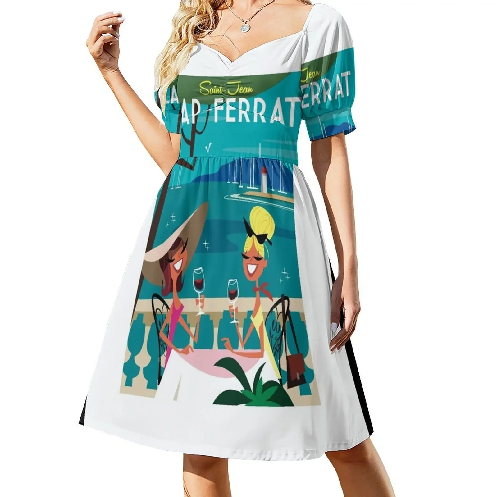 

Saint-Jean-Cap-Ferrat poster Short-Sleeved Dress chic and elegant evening dress woman dress Summer skirt