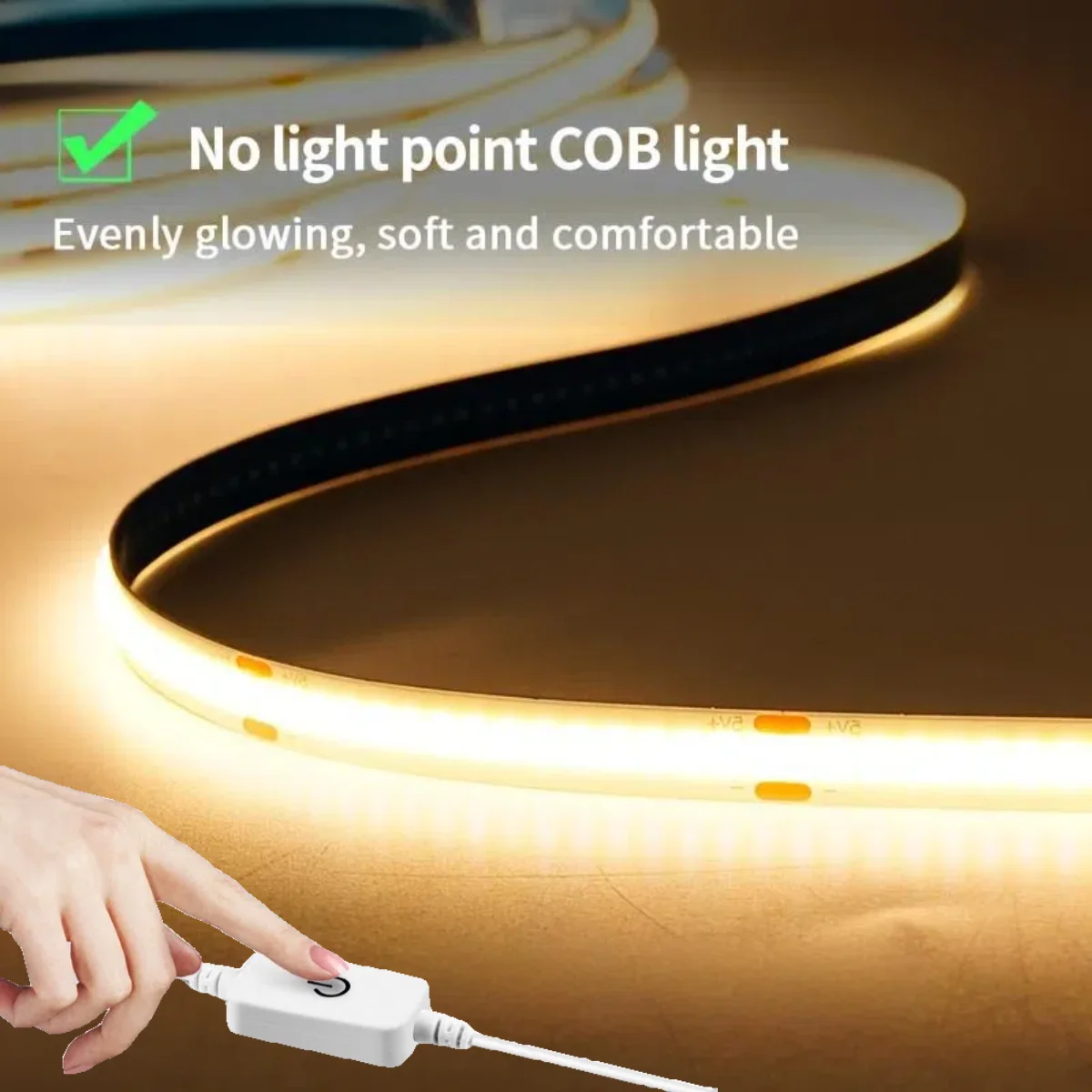 Stepless Dimming COB Strip Light Cuttable 320LEDs/M High Bright 5V USB Powered Touch Sensor Switch For TV Computer Backlight Dec