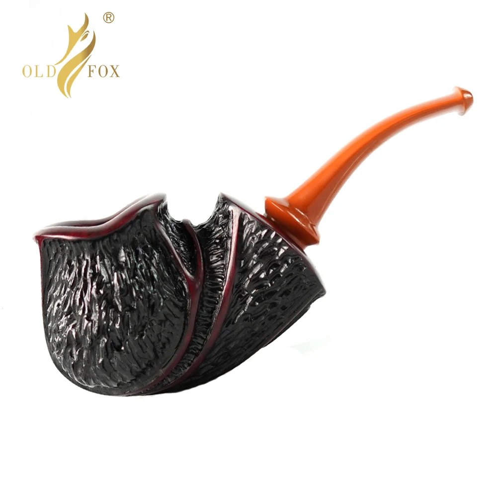 OldFox Handmade Heather Wood Tobacco Pipe Vulcanized Rubber Pipe Mouth Flower Pipe Curved Handle Warm Nose Pipe Father Day Gift