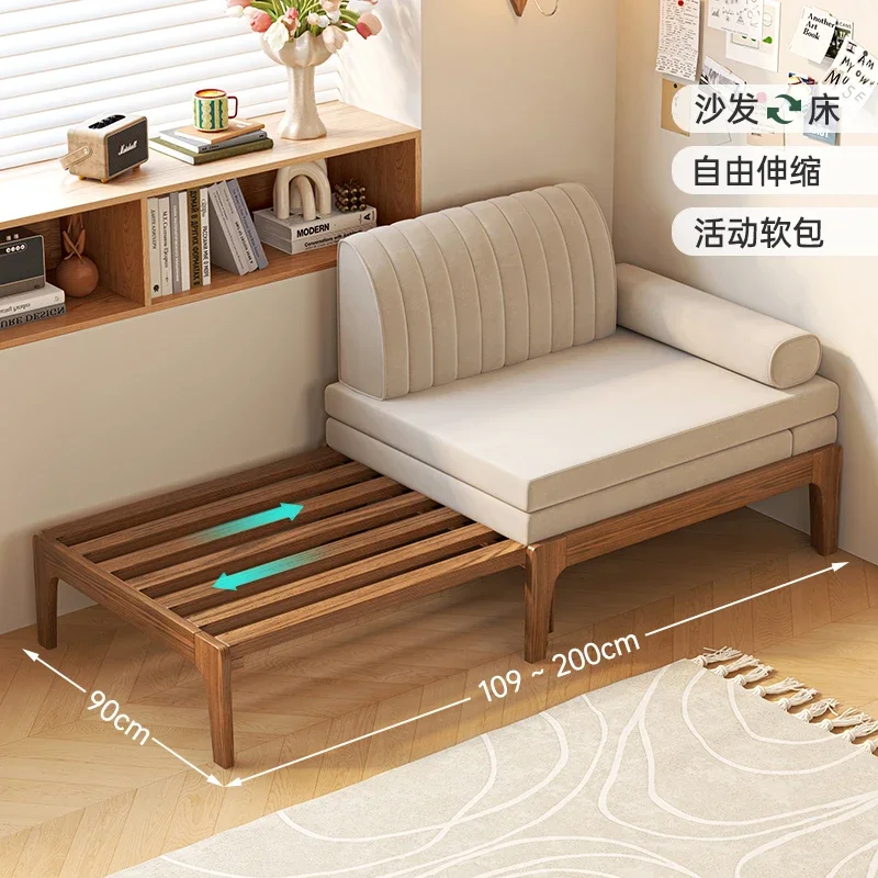 

Solid wood sofa single small apartment study folding sitting and lying dual-purpose simple multi-functional bedroom