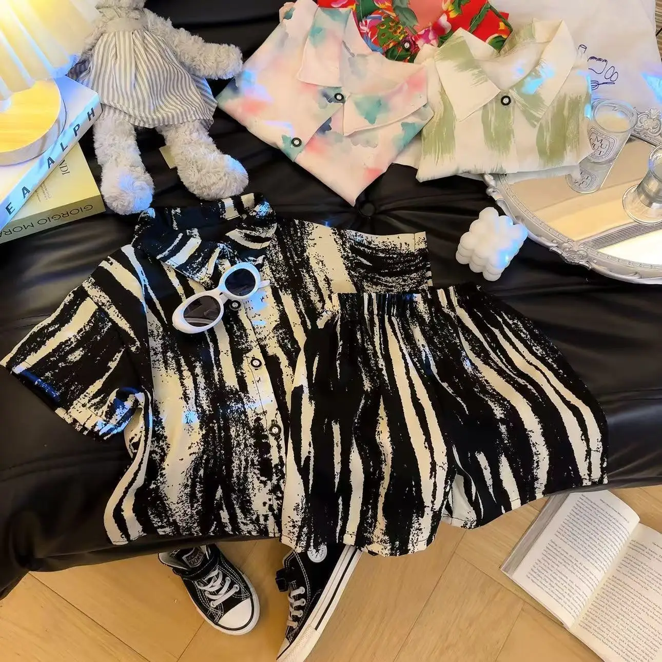 2025 Summer Boys' Set Printed Beach Thin Floral Shirt Short Sleeve Fashion Simple Style Casual Cool