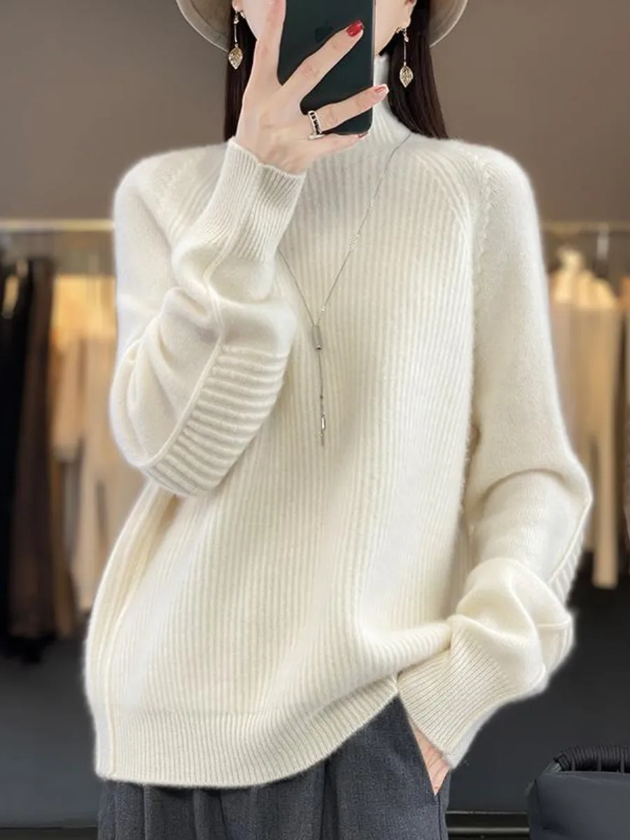 

2025 New Women's Thickened High Collar Knitted Sweater Loose Base Layer Pure Color Lazy Outerwear Multi-piece Set