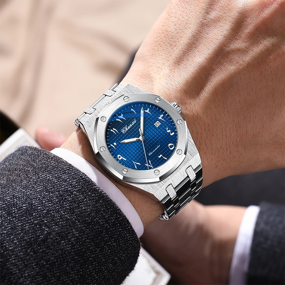 CHENXI Business Silver Steel Band Uomo Donna Coppia Orologio Moda Semplice Impermeabile Calendario Luminoso Orologi per Coppie al Quarzo