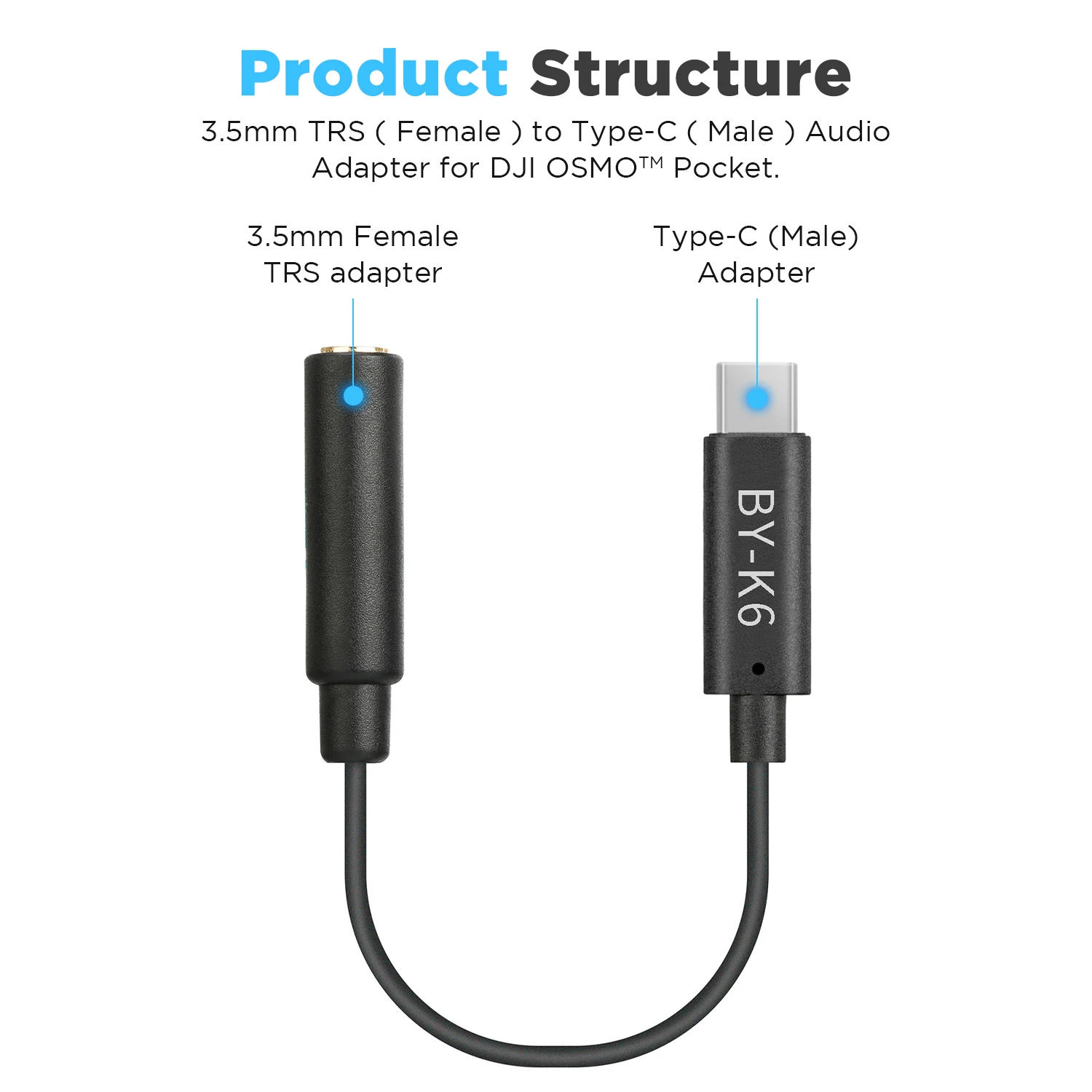 BOYA BY-K6 3.5mm TRS (Female) to Type-c (Male) Audio Adapter Cable Only for DJI OSMO™ Pocket 1/2