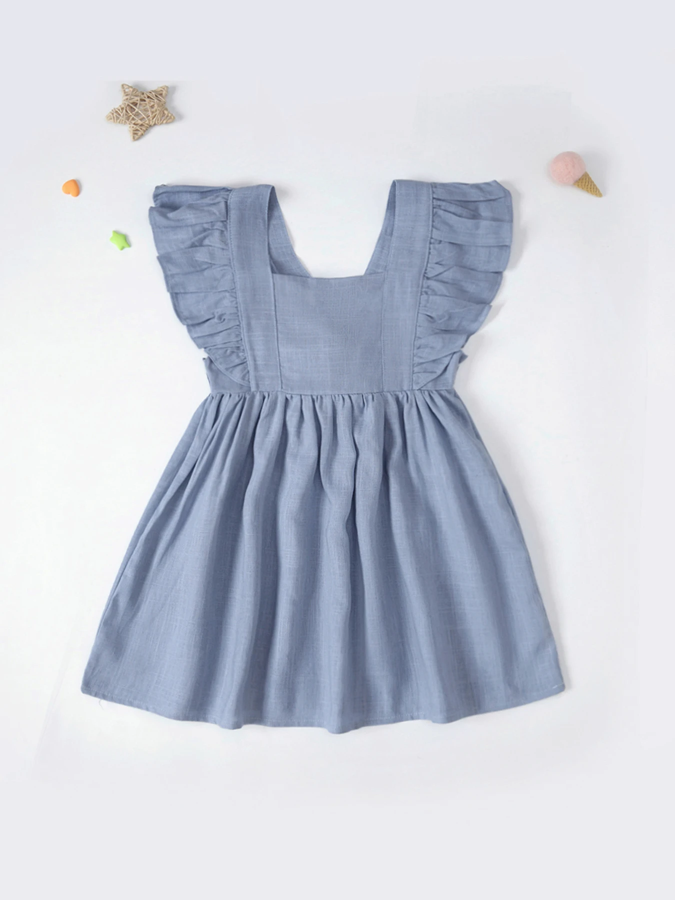 Cotton Linen Embroidered Dress for Baby Girl Ruffled Princess Dress Butterfly Bow Summer New 2024