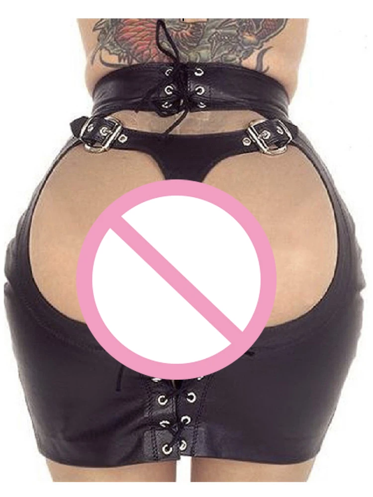Woman Lingerie Faux Leather MiniSkirt Hips Hollow Out Sexy Short Skirts Role-Playing Cute Girl Type Crotchless Black Mini Skirt