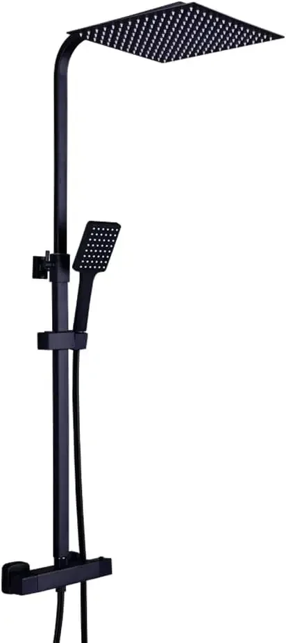 Douchefitting Zwart In hoogte verstelbaar 80-120 cm Doucheset Thermostaat Douchefitting Regendouchekop met handdouche 30 cm