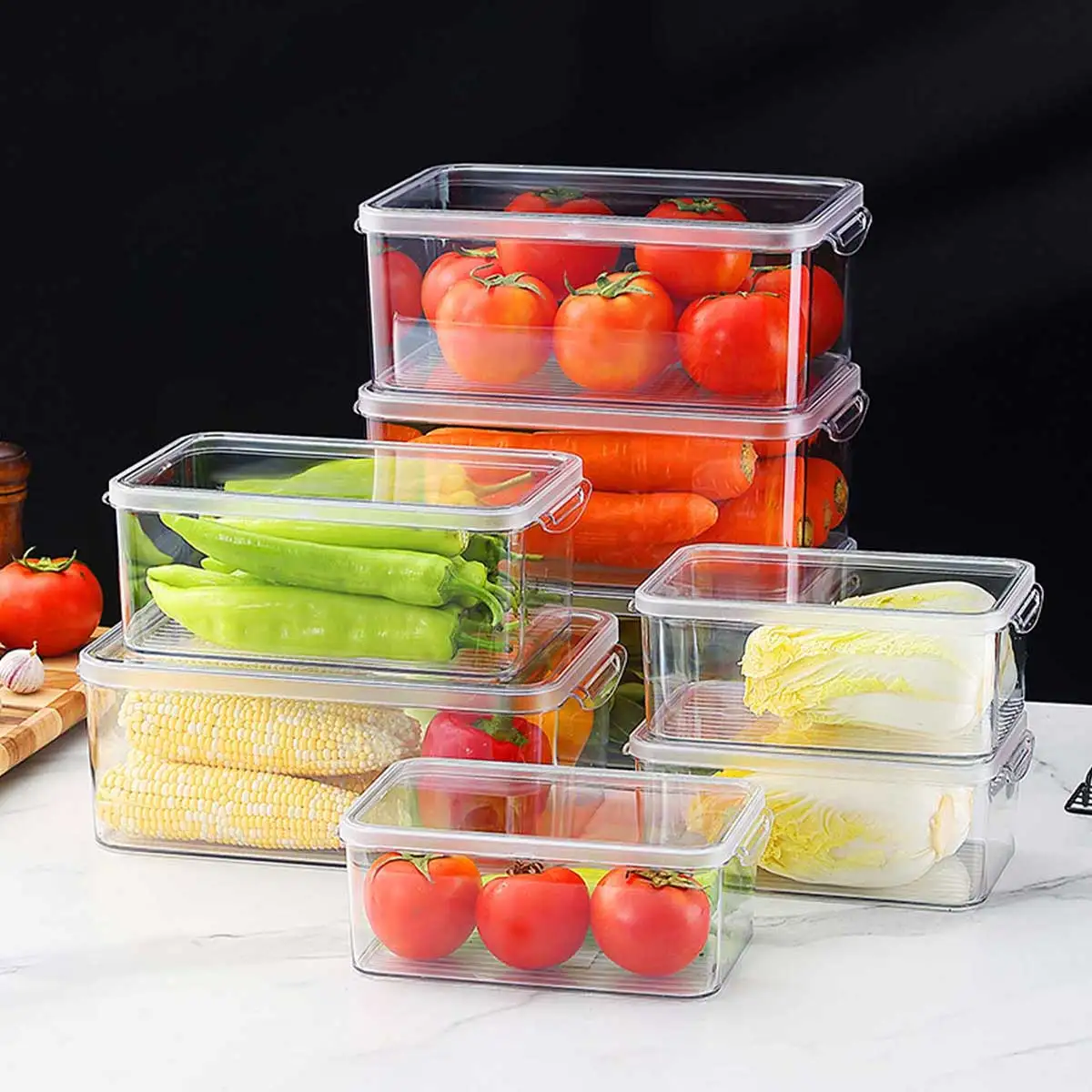 WORTHBUY Fruit Vegetable Storage Box Refrigerator Food Preservation Box Plastic Fresh-keeping Box With Lid Sealed Organizer Box