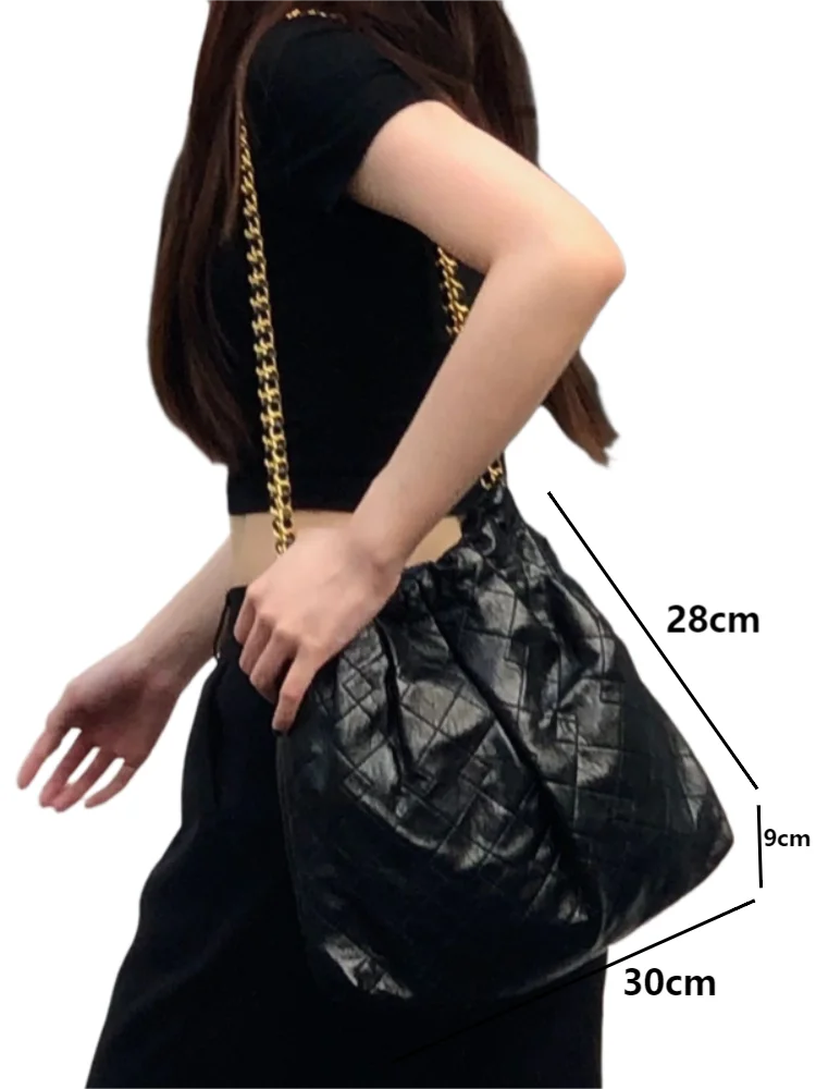 Fashion Women\'s Chain PU Leather Shoulder Bags Casual Female Rhomboid Lattice Handbags Luxury Black Underarm Bags 2024 New