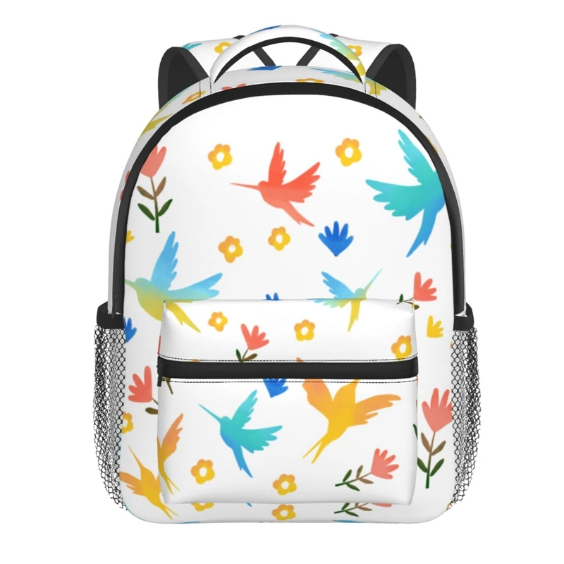 BYMONDY-Mochila Escolar con diseño Floral para niños, morral de nailon con dibujos animados de aves, a la moda