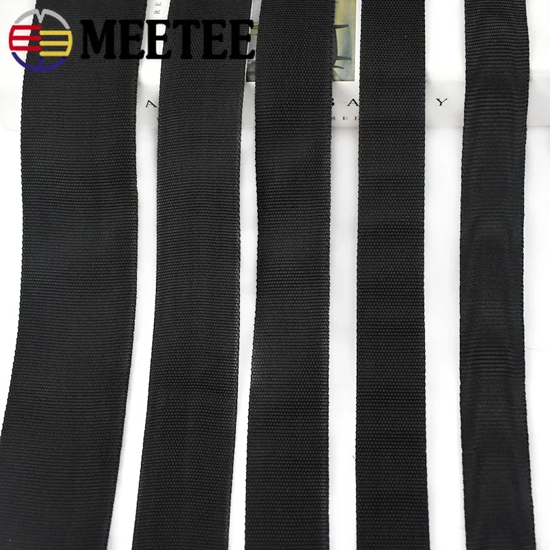 5Meters 25-50MM 1.6mm Thick Nylon Webbing Tapes Black Double-layer Ribbon Backpack Strap Band DIY Bag Garment Sewing Accessories