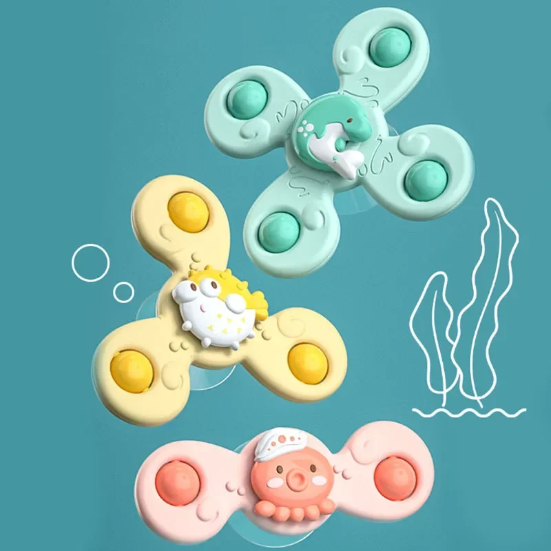 Cartoon Fidget Spinner Brinquedos para Bebés Meninos e Meninas, Brinquedos Educativos, Colorful Marine Life Gyro, Dedo Chocalho, Presente Banho