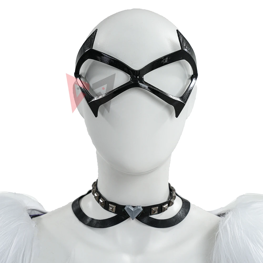 New Black Jumpsuit White Fur Waist Accessories Mask Cosplay Costume For Game Party Halloween Custom Made view 3