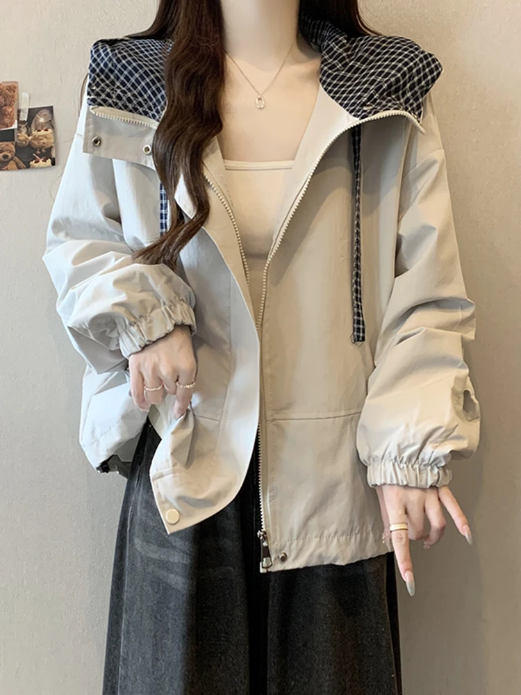 

Новая женская повседневная куртка-жакет в клетку с капюшоном, свободного кроя, универсальная, высококачественная, для осени и зимы, в стиле Cleanfit