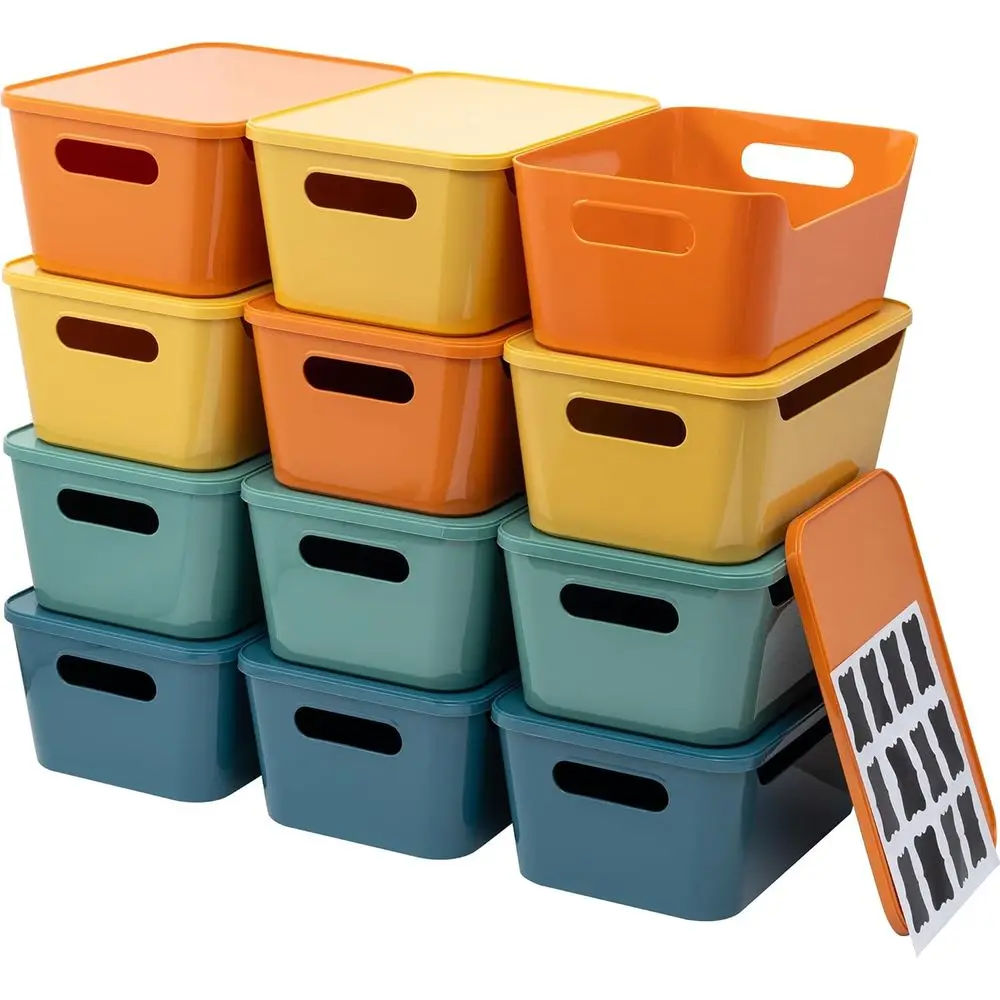 

12 Pack 4.5L Storage Bins with Lids, Plastic Baskets for Home and Classroom Organization, Multi-Use Organizer Bins for Cabinet,