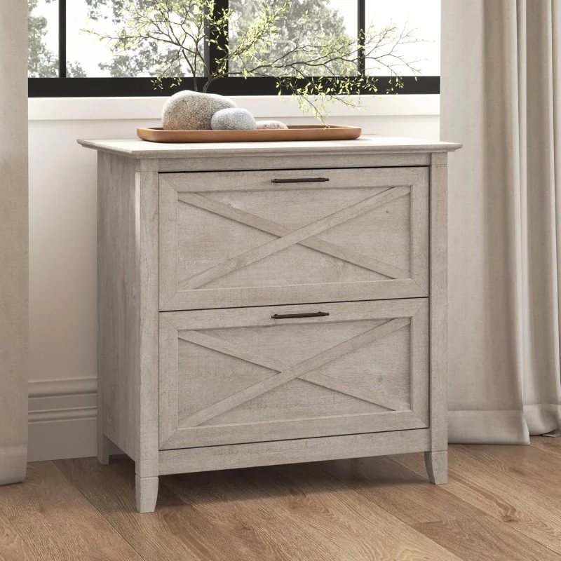 

Washed Gray 2-Drawer Lateral File Cabinet, West Style Wooden Document Storage Cabinet, Multi-Purpose Accent Chest with Drawers,